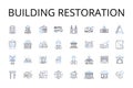 Building restoration line icons collection. Home refurbishment, Structure reconstruction, Property renovation, Facility