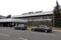 Building of Riga international airport with parked taxi cars in front it in the street Royalty Free Stock Photo