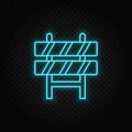 building, road block. Blue and yellow neon vector icon