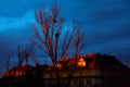 Building with roof in the twilight light