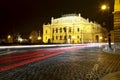 The building of Rudolfiunum concert halls on Jan Palach Square in Prague, Czech Republic Night view. Royalty Free Stock Photo