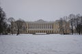 Building of Russian State Museum, former Mikhaylovsky Palace in the center of St Petersburg. Cloudy winter view.