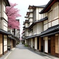 photo of japanese city street from below large building