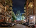 Jikia House Residential Complex in Tbilisi at Evening with Architectural and Window Lighting. Royalty Free Stock Photo
