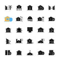 Building safety requirements black glyph icons set on white space