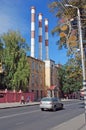 The building of the Samara state district power plant on Volzhsky Avenue in the summer. Samara