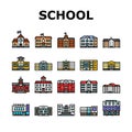 building school exterior modern icons set vector Royalty Free Stock Photo