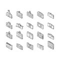 building school exterior modern isometric icons set vector Royalty Free Stock Photo