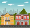 Building school home facade with mountains city landscape Royalty Free Stock Photo