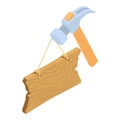 Building service icon isometric vector. Hammer nail puller and old wooden board Royalty Free Stock Photo