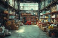 Building with shelves full of boxes in a retail warehouse