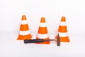 Orange colored cones builder construction site concept Royalty Free Stock Photo