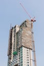 Building site with high-rise block under construction in an urban environment dominated by a large industrial crane Royalty Free Stock Photo