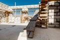 Building site of a house under construction. Unfinished house walls made from white aerated autoclaved concrete blocks. Royalty Free Stock Photo