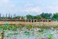 Building site with new homes river lotus flowers Royalty Free Stock Photo