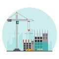 Building site work process under construction with cranes and ma Royalty Free Stock Photo