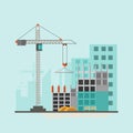 Building site work process under construction with cranes and ma Royalty Free Stock Photo