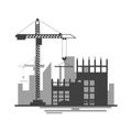 Building site work process under construction with cranes and ma Royalty Free Stock Photo