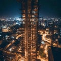 Building the Skyline: High Rise Construction Site at Night, Urban Development in Progress, Generative AI Royalty Free Stock Photo