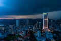 Building skyscraper maybank at sunset rain clouds. Gorgeous views of the landscapes of Kuala Lumpur