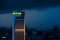 Building skyscraper maybank at sunset rain clouds. Gorgeous views of the landscapes of Kuala Lumpur