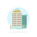 Building, Skyscraper, Office, Top Abstract Circle Background Flat color Icon