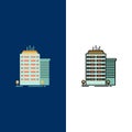 Building, Skyscraper, Office, Top  Icons. Flat and Line Filled Icon Set Vector Blue Background Royalty Free Stock Photo