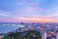 The building and skyscrapers in twilight time in Pattaya,Thailand. Pattaya city is famous about sea sport and night life