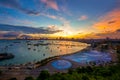 The building and skyscrapers in twilight time in Pattaya,Thailand. Pattaya city is famous about sea sport and night life