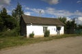 Building of small post office of Russian post among rural landscape in Topilly of Ryazan region.