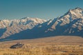 Building and snow covered mountain range, Leh Ladakh, India Royalty Free Stock Photo