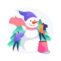 Building a snowman abstract concept vector illustration. Royalty Free Stock Photo