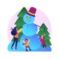 Building a snowman abstract concept vector illustration.