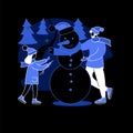 Building a snowman abstract concept vector illustration. Royalty Free Stock Photo