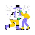 Building a snowman abstract concept vector illustration. Royalty Free Stock Photo