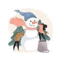 Building a snowman abstract concept vector illustration.