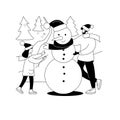 Building a snowman abstract concept vector illustration. Royalty Free Stock Photo