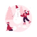 Building a snowman abstract concept vector illustration.