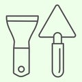 Building spatula thin line icon. Trowel and putty knife or scraper outline style pictogram on white background