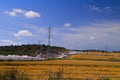 Building highway 6 near the village of Amiqam in the middle of green fields Israel Royalty Free Stock Photo