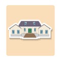 Building sticker illustration. House, roof, window, door, stairs. Editable vector graphic design.