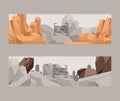 Building stones production cartoon flat set of banners. Stones and rocks in isometric 3d style vector illustration. Set Royalty Free Stock Photo