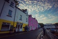 Building and Street View on Portree after sunset, Isle of Skye, Scotland, UK.