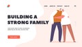 Building a Strong Family Landing Page Template. Happy Aged Couple Hug. Elderly Characters Love, Old Man and Woman Date