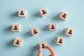 Building a strong team, Wooden blocks with people icon on background, Human resources and management concept. Royalty Free Stock Photo