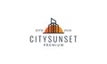 Building with sunset line outline minimalist logo vector icon illustration