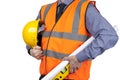 Building Surveyor in orange visibility vest carrying drawings Royalty Free Stock Photo