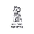 Building surveyor vector line icon, sign, illustration on background, editable strokes