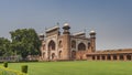 The building in the Taj Mahal complex is built of red sandstone and white marble.