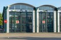 Building of technical supervisory association for cars - hall with large doors Royalty Free Stock Photo